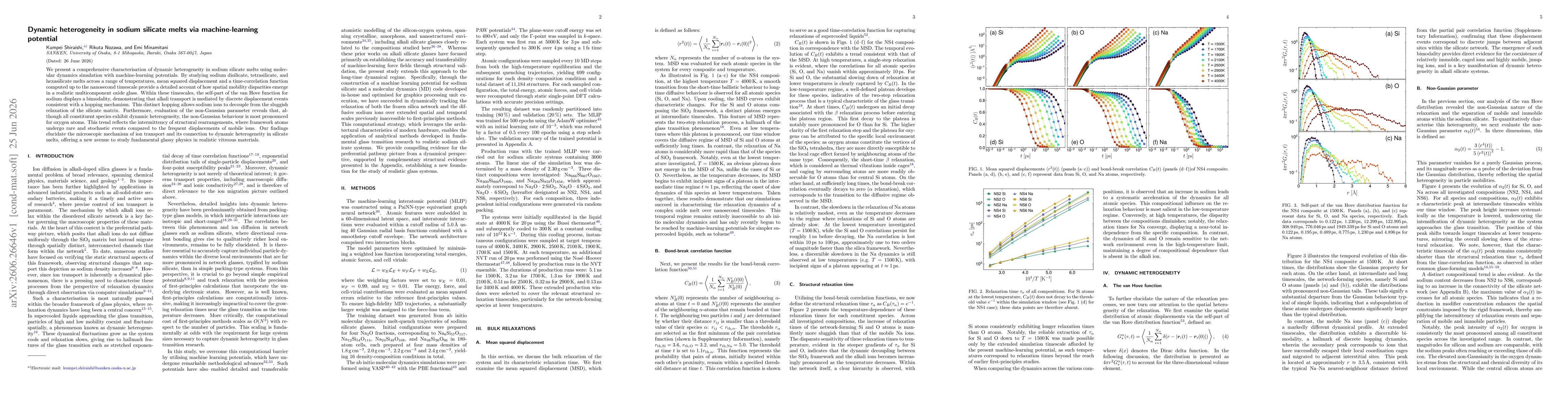 Thumbnail for Dynamic heterogeneity in sodium silicate melts via machine-learning potential