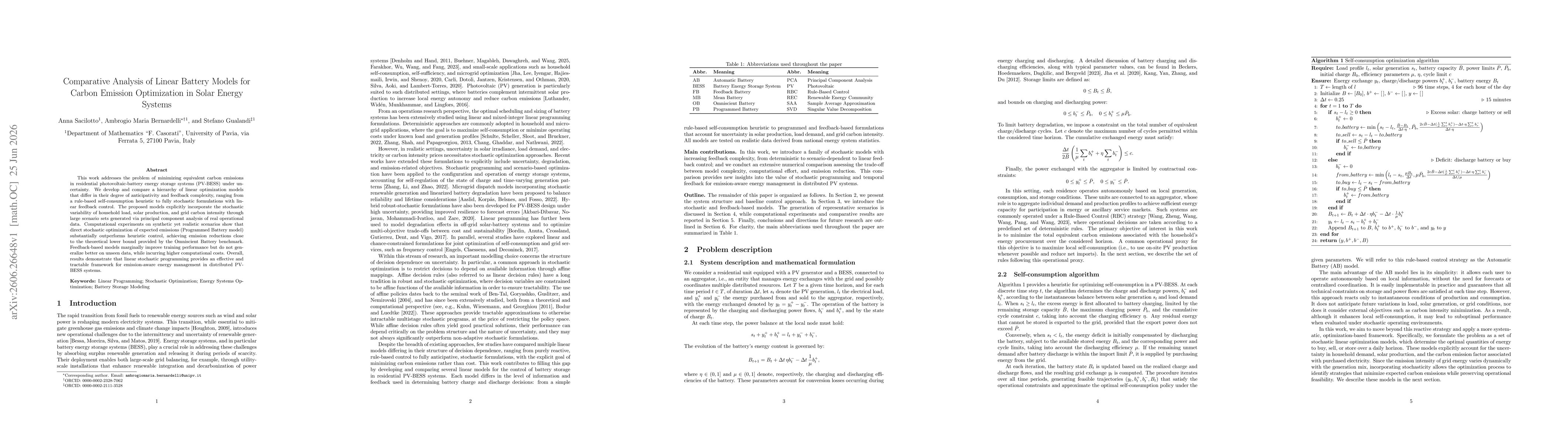 Thumbnail for Comparative Analysis of Linear Battery Models for Carbon Emission Optimization in Solar Energy Systems