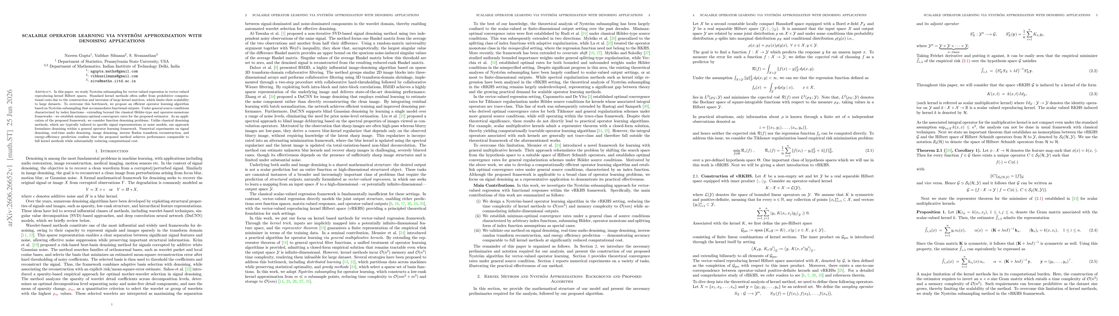 Thumbnail for Scalable Operator Learning via Nyström Approximation With Denoising Applications