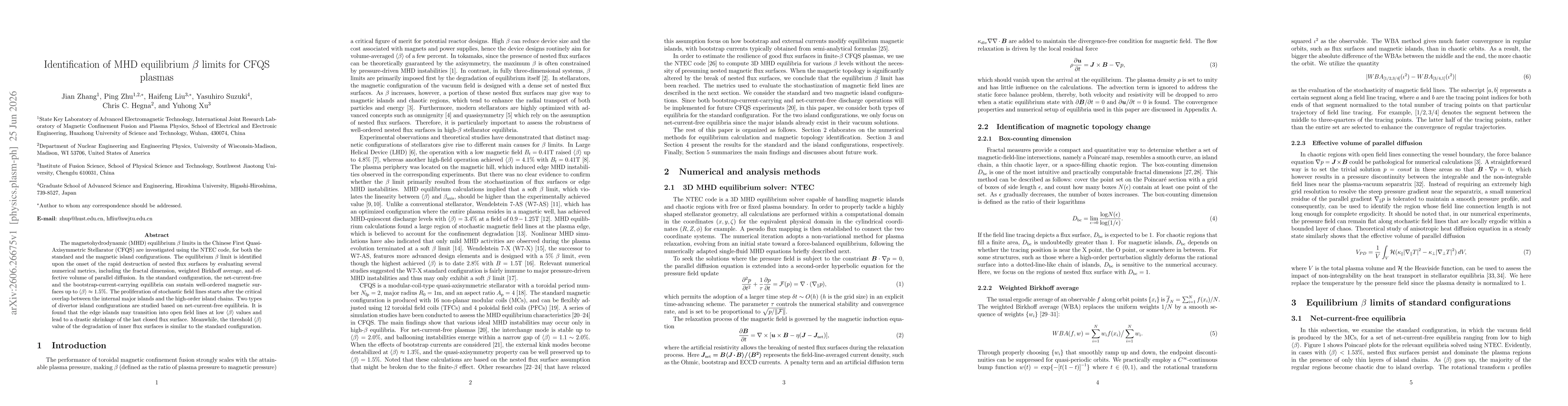 Thumbnail for Identification of MHD equilibrium $β$ limits for CFQS plasmas