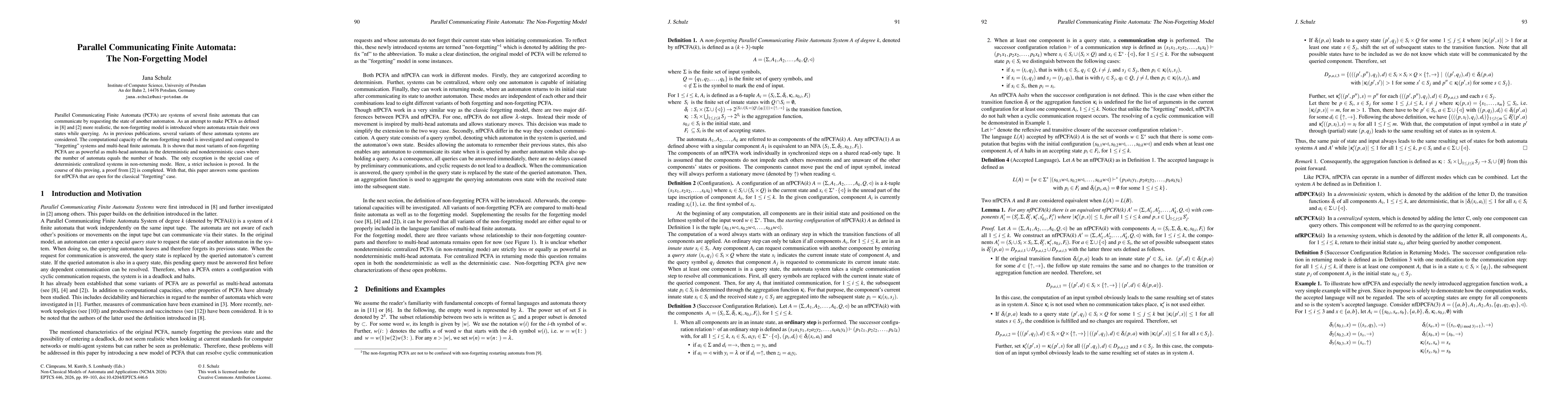 Thumbnail for Parallel Communicating Finite Automata: The Non-Forgetting Model