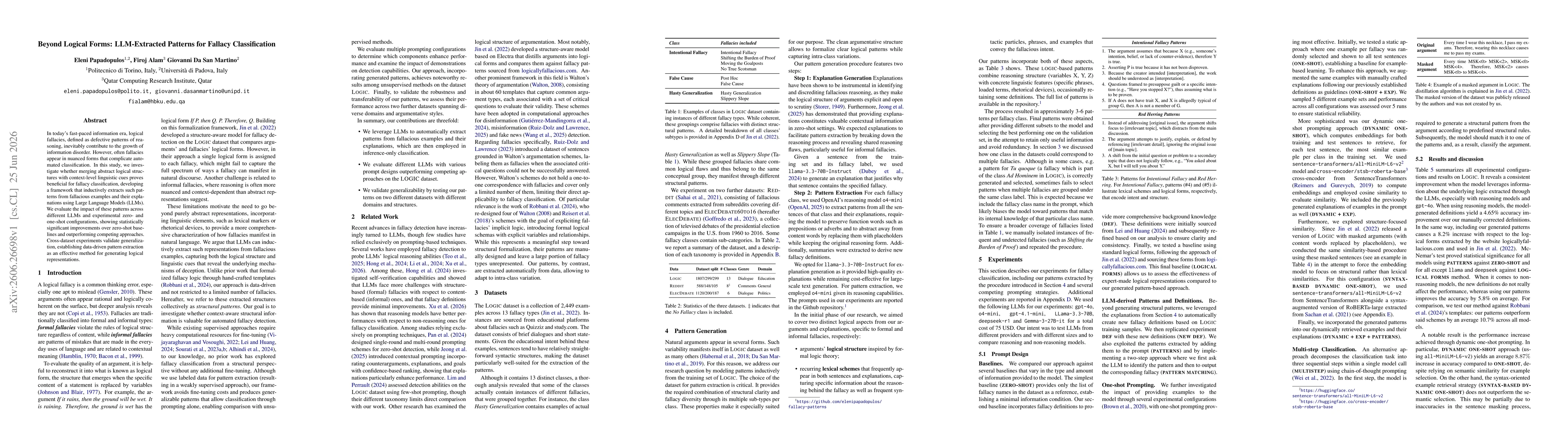 Thumbnail for Beyond Logical Forms: LLM-Extracted Patterns for Fallacy Classification