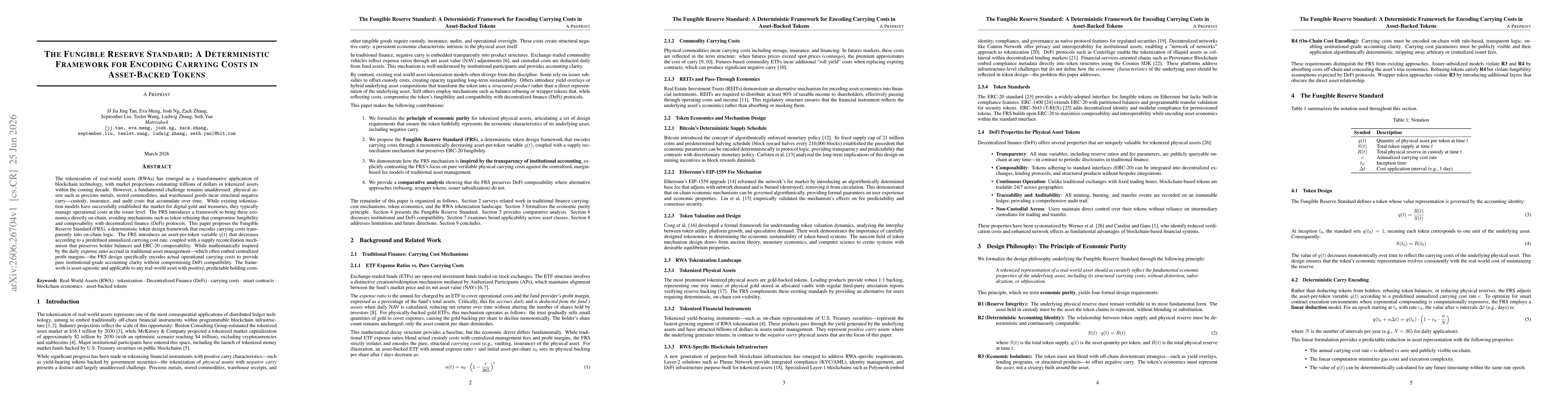 Thumbnail for The Fungible Reserve Standard: A Deterministic Framework for Encoding Carrying Costs in Asset-Backed Tokens