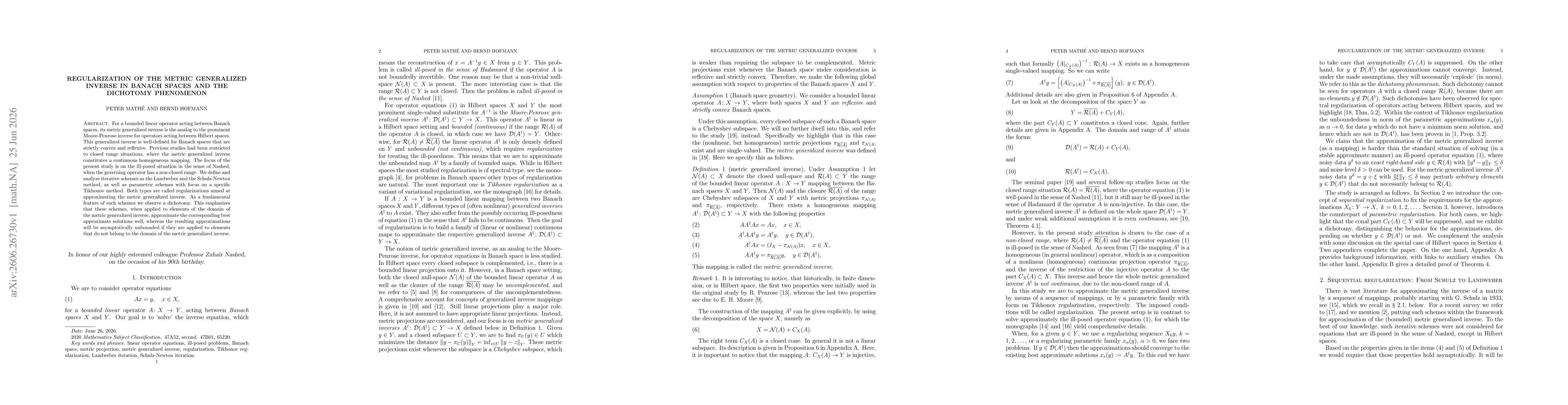 Thumbnail for Regularization of the metric generalized inverse in Banach spaces and the dichotomy phenomenon