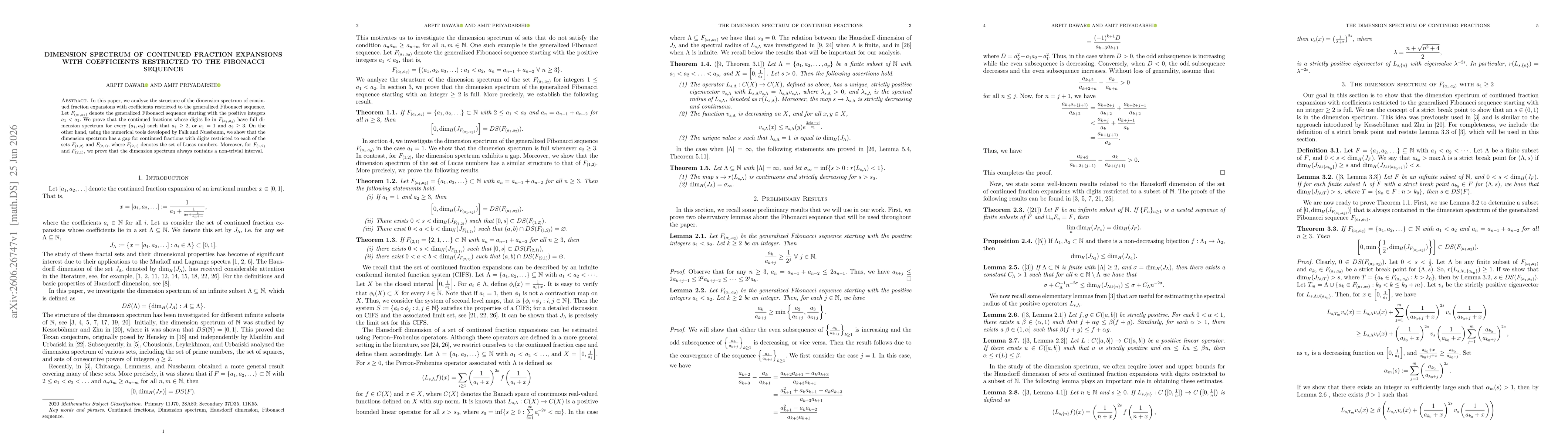 Thumbnail for Dimension Spectrum of Continued fraction Expansions with Coefficients restricted to the Fibonacci Sequence