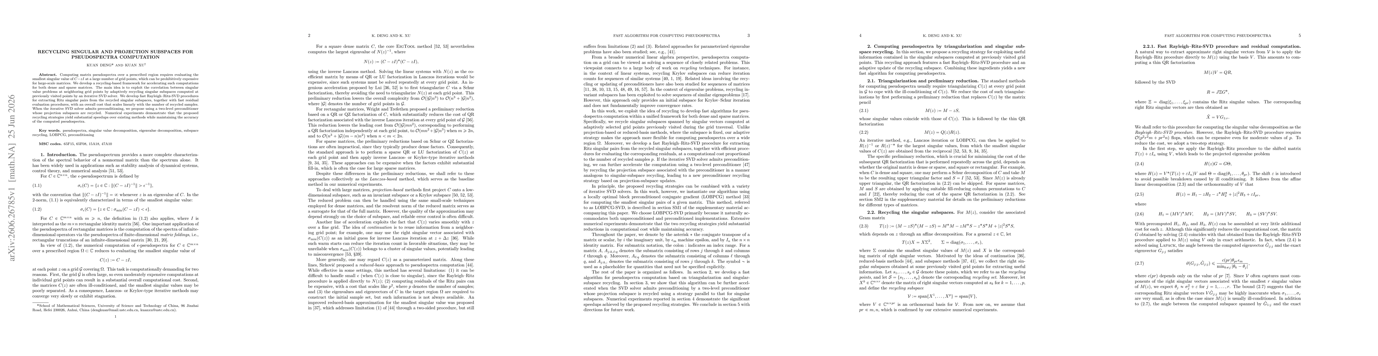 Thumbnail for Recycling singular and projection subspaces for pseudospectra computation