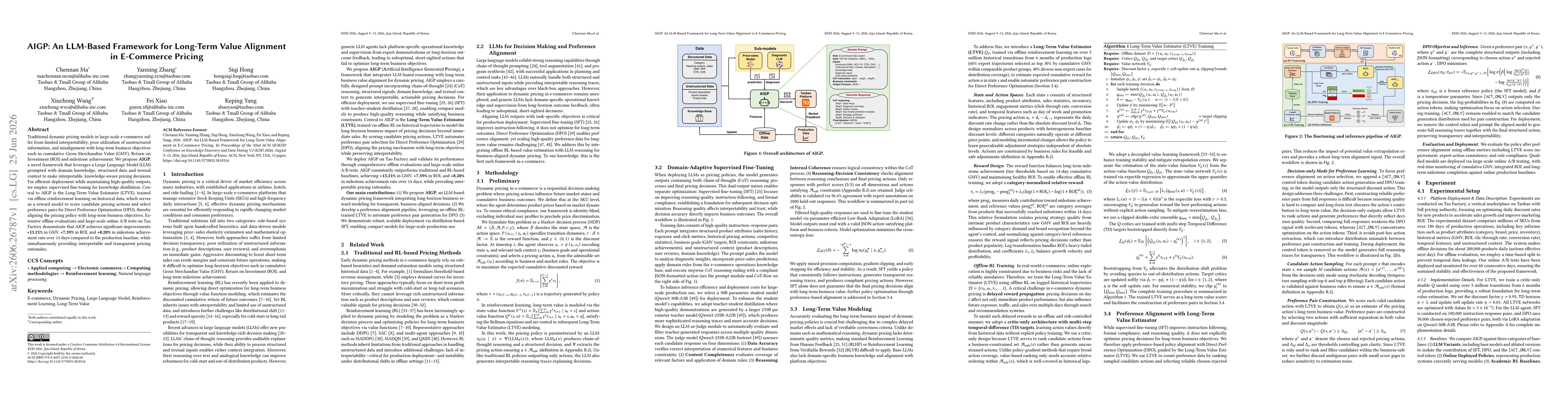Thumbnail for AIGP: An LLM-Based Framework for Long-Term Value Alignment in E-Commerce Pricing