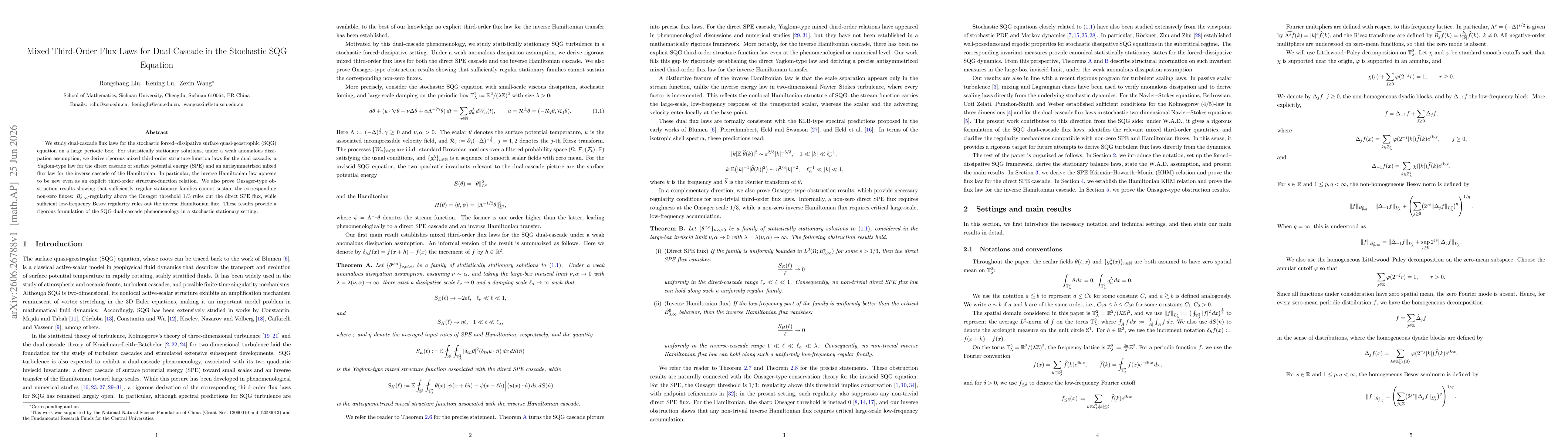 Thumbnail for Mixed Third-Order Flux Laws for Dual Cascade in the Stochastic SQG Equation