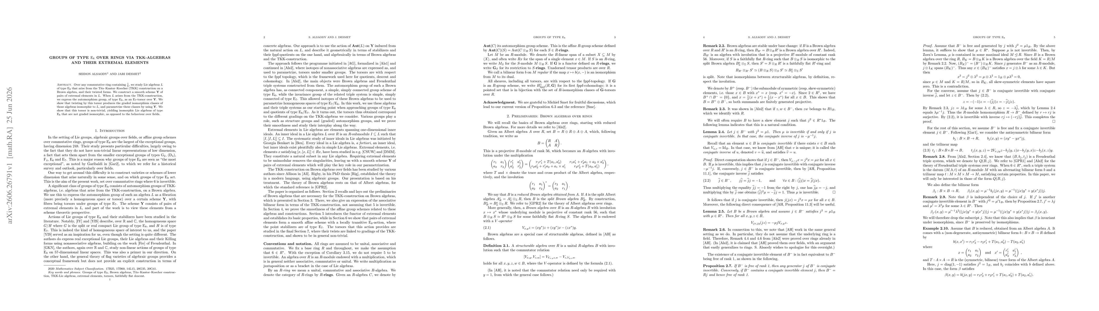 Thumbnail for Groups of type $\mathrm{E}_8$ over rings via TKK-algebras and their extremal elements