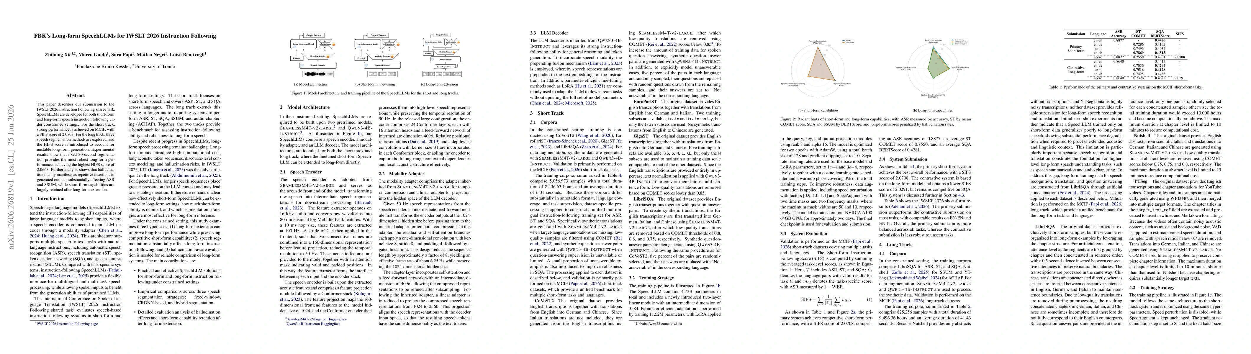 Thumbnail for FBK's Long-form SpeechLLMs for IWSLT 2026 Instruction Following