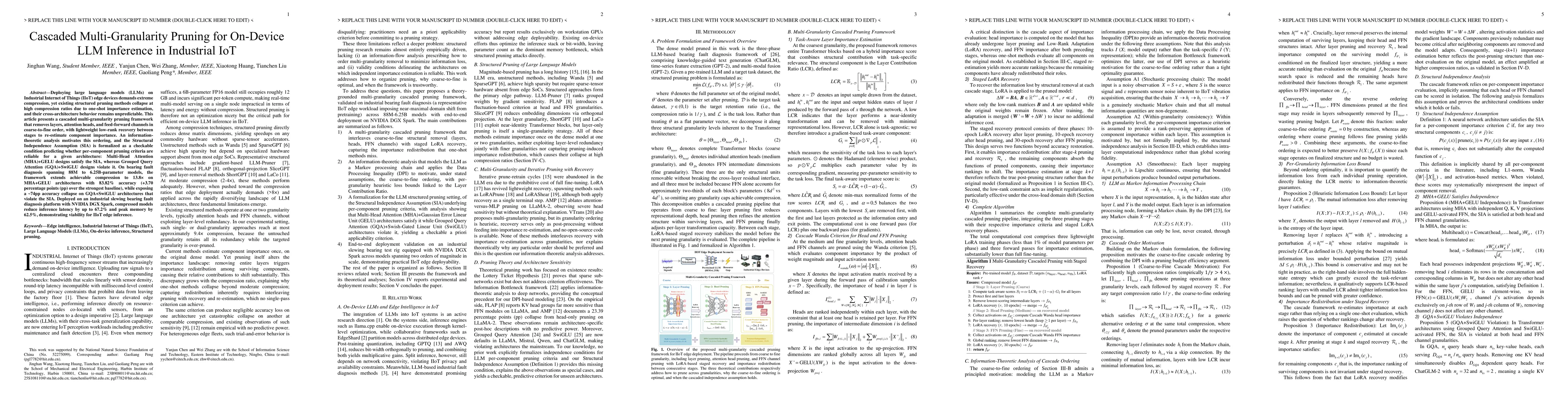 Thumbnail for Cascaded Multi-Granularity Pruning for On-Device LLM Inference in Industrial IoT