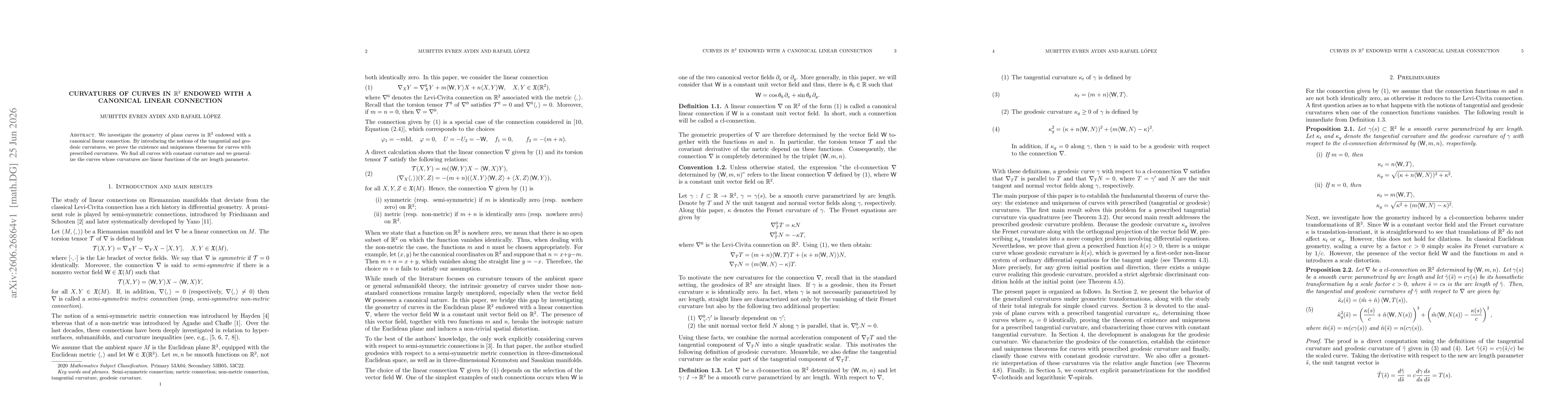 Thumbnail for Curvatures of curves in $\mathbb{R}^{2}$ endowed with a canonical linear connection