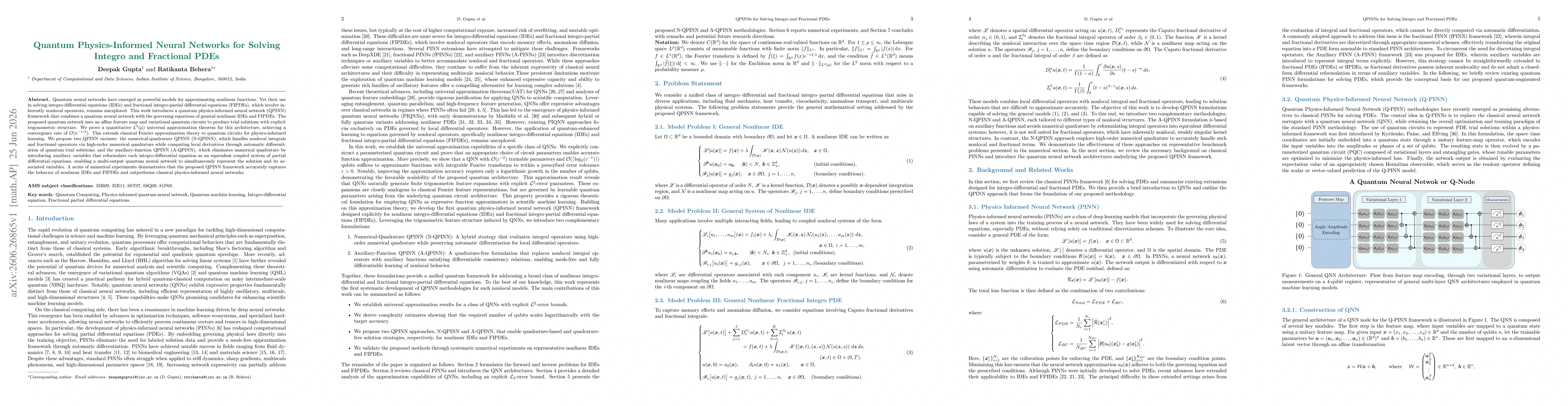 Thumbnail for Quantum Physics-Informed Neural Networks for Solving Integro and Fractional PDEs