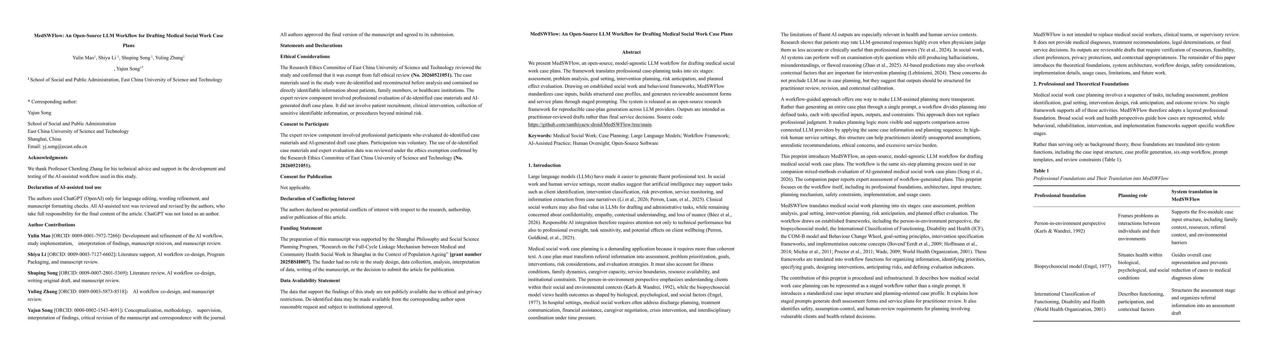 Thumbnail for MedSWFlow: An Open-Source LLM Workflow for Drafting Medical Social Work Case Plans