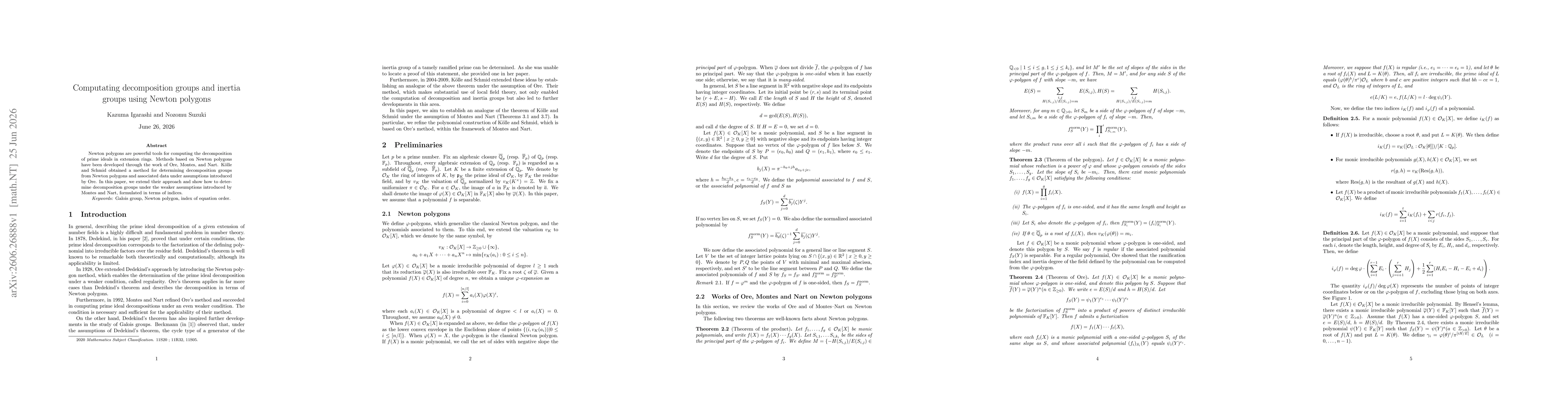 Thumbnail for Computating decomposition groups and inertia groups using Newton polygons