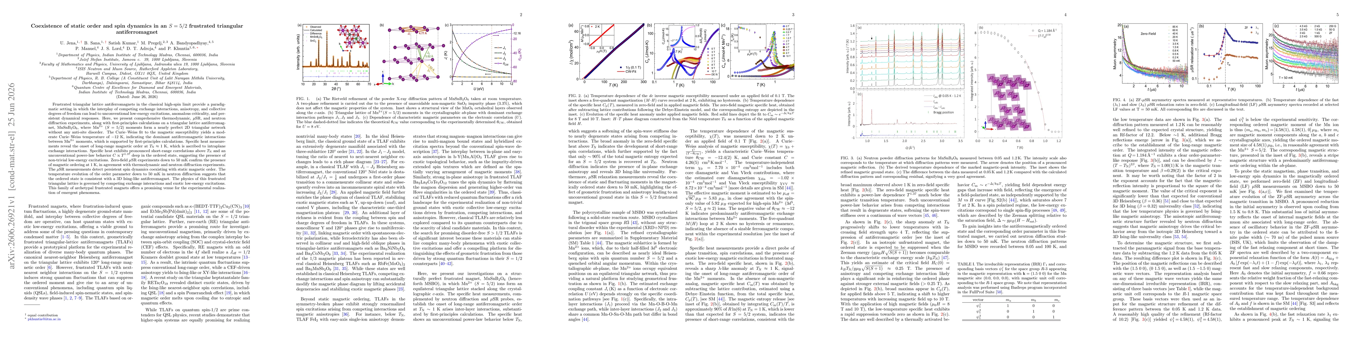 Thumbnail for Coexistence of static order and spin dynamics in an S = 5/2 frustrated triangular antiferromagnet