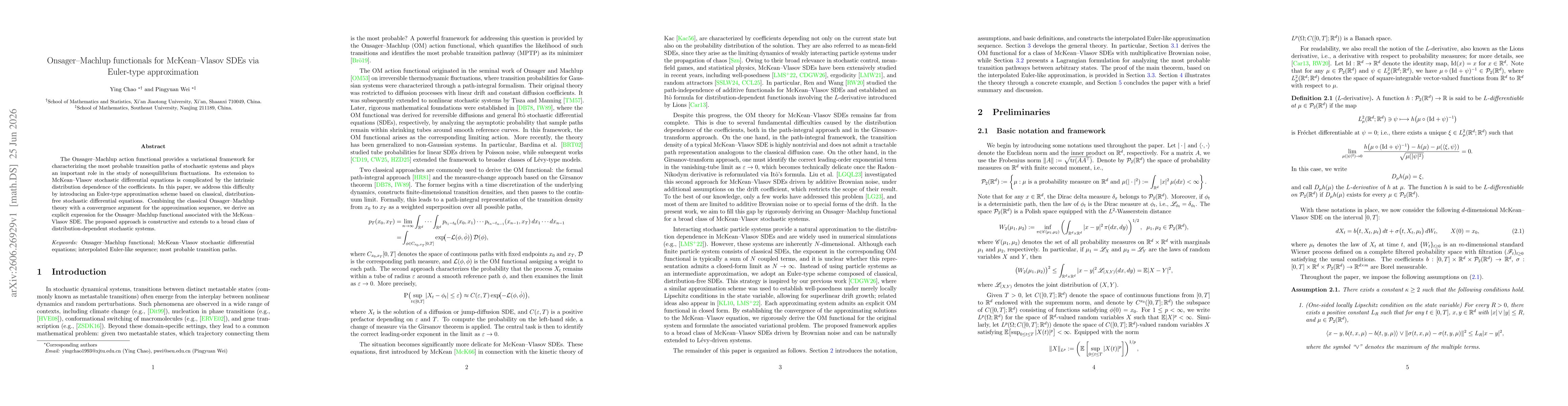 Thumbnail for Onsager--Machlup functionals for McKean--Vlasov SDEs via Euler-type approximation