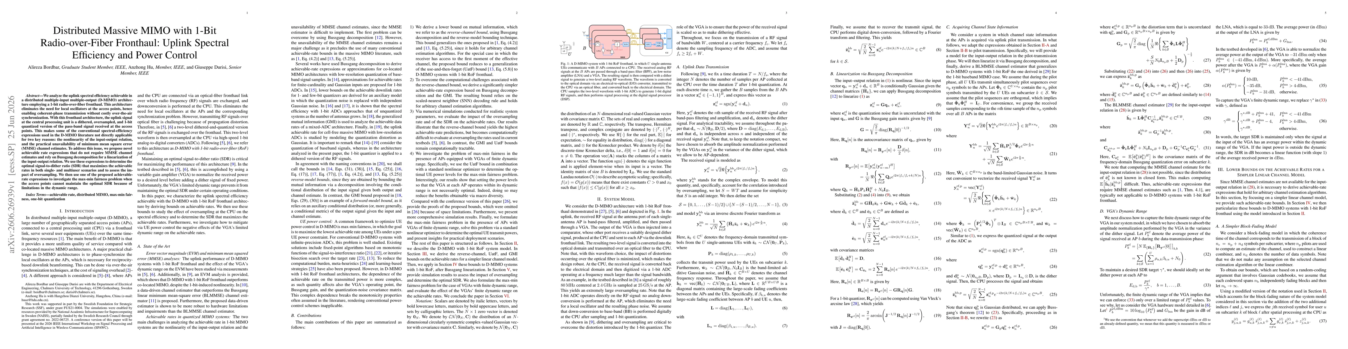 Thumbnail for Distributed Massive MIMO with 1-Bit Radio-over-Fiber Fronthaul: Uplink Spectral Efficiency and Power Control
