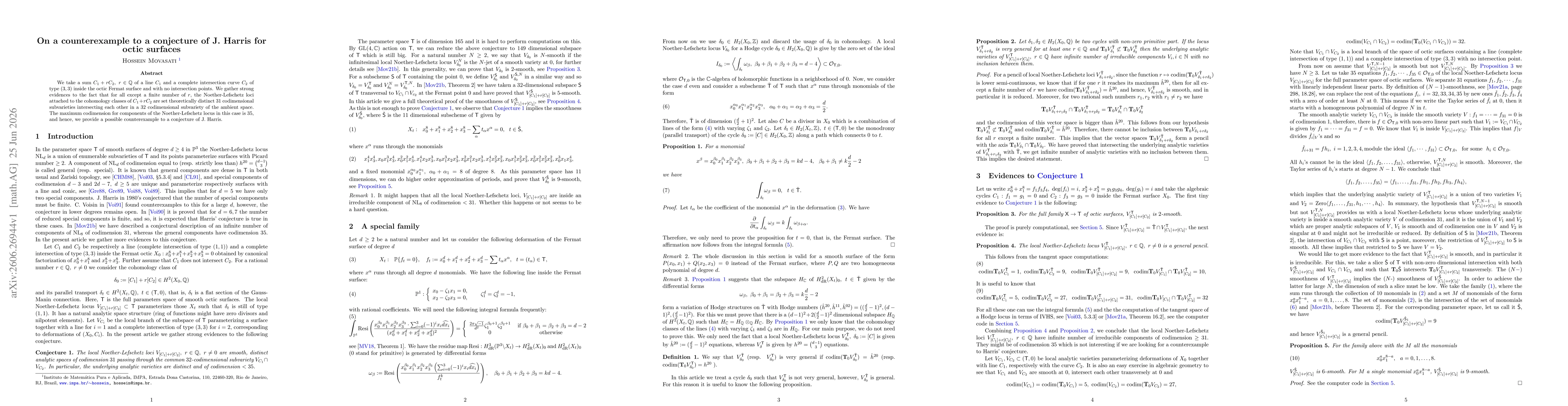 Thumbnail for On a counterexample to a conjecture of J. Harris for octic surfaces