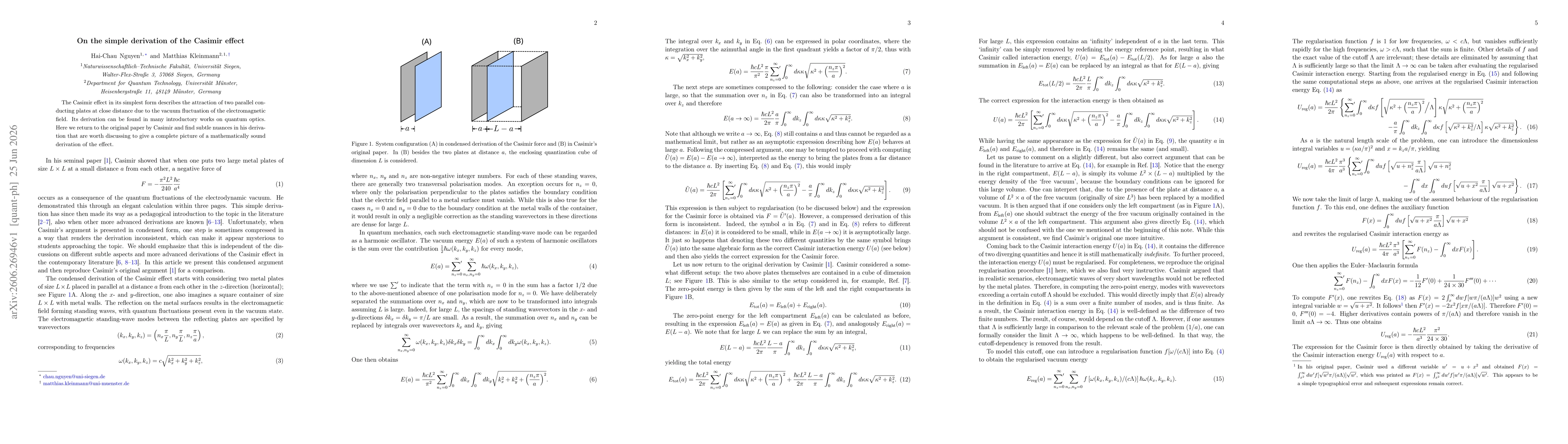 Thumbnail for On the simple derivation of the Casimir effect