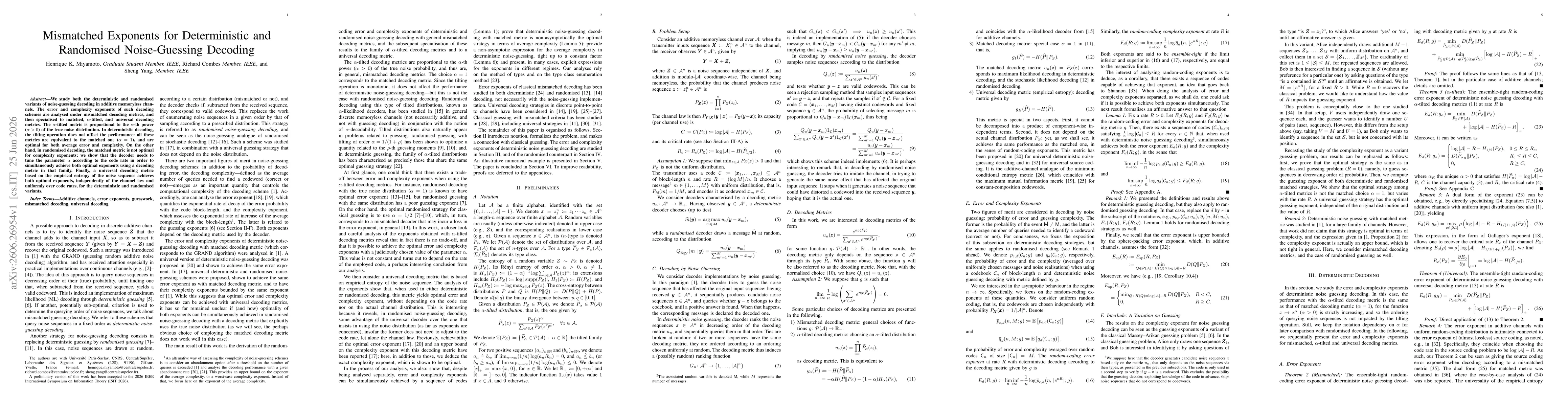 Thumbnail for Mismatched Exponents for Deterministic and Randomised Noise-Guessing Decoding