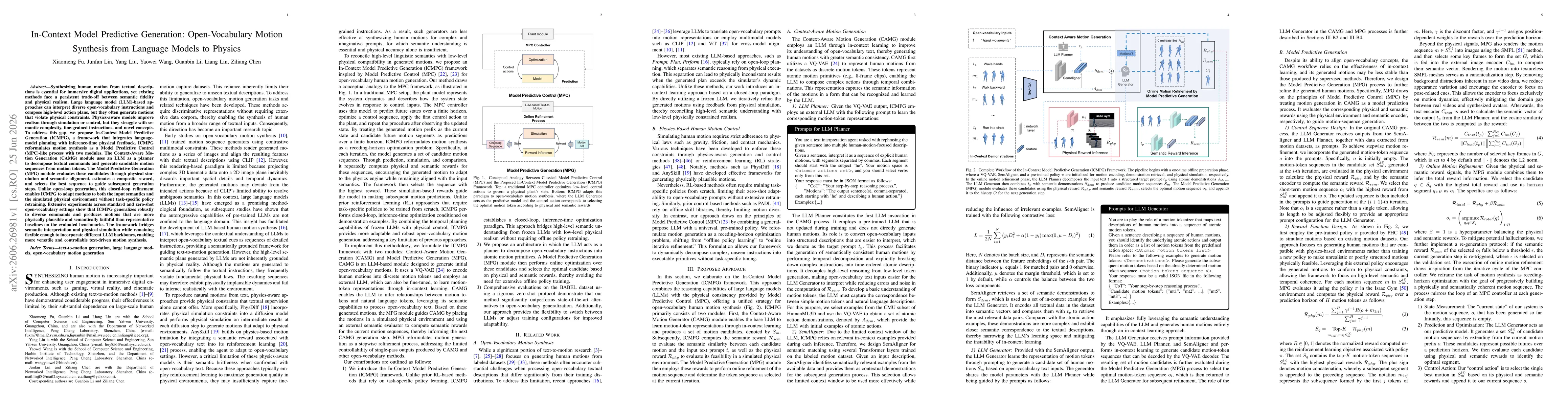Thumbnail for In-Context Model Predictive Generation: Open-Vocabulary Motion Synthesis from Language Models to Physics
