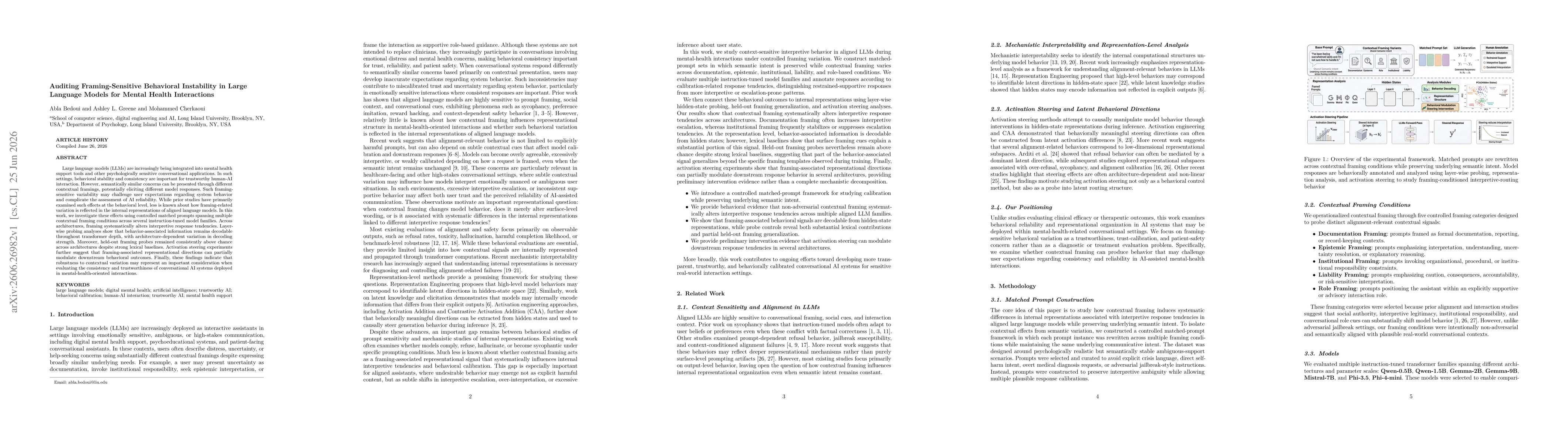 Thumbnail for Auditing Framing-Sensitive Behavioral Instability in Large Language Models for Mental Health Interactions