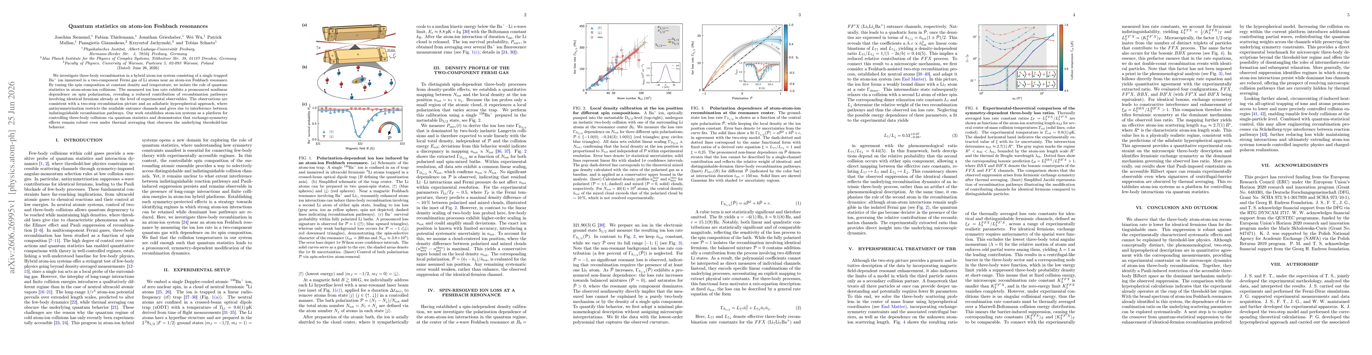Thumbnail for Quantum statistics on atom-ion Feshbach resonances
