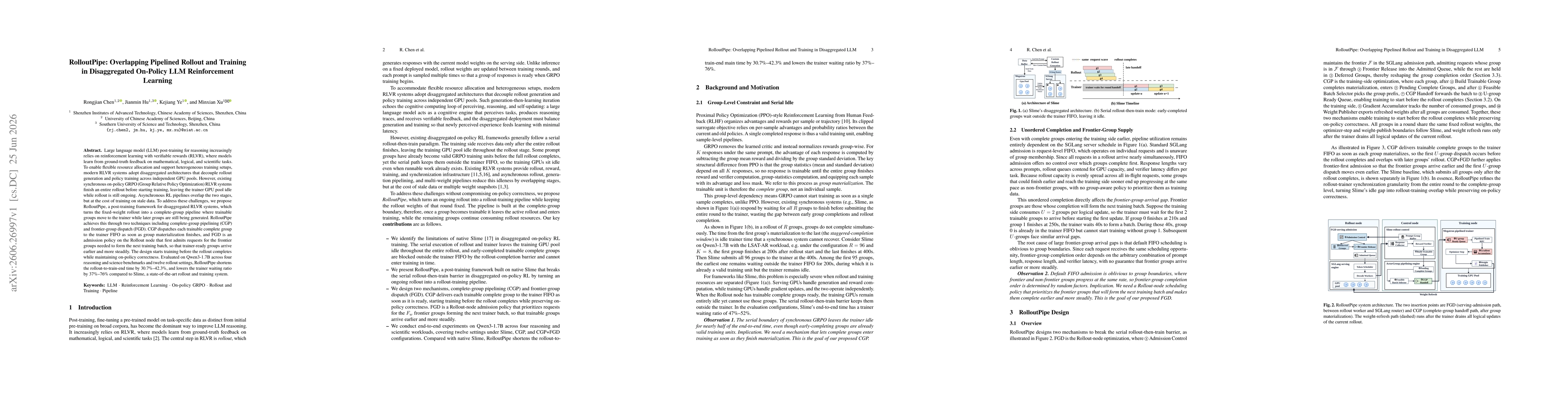 Thumbnail for RolloutPipe: Overlapping Pipelined Rollout and Training in Disaggregated On-Policy LLM Reinforcement Learning