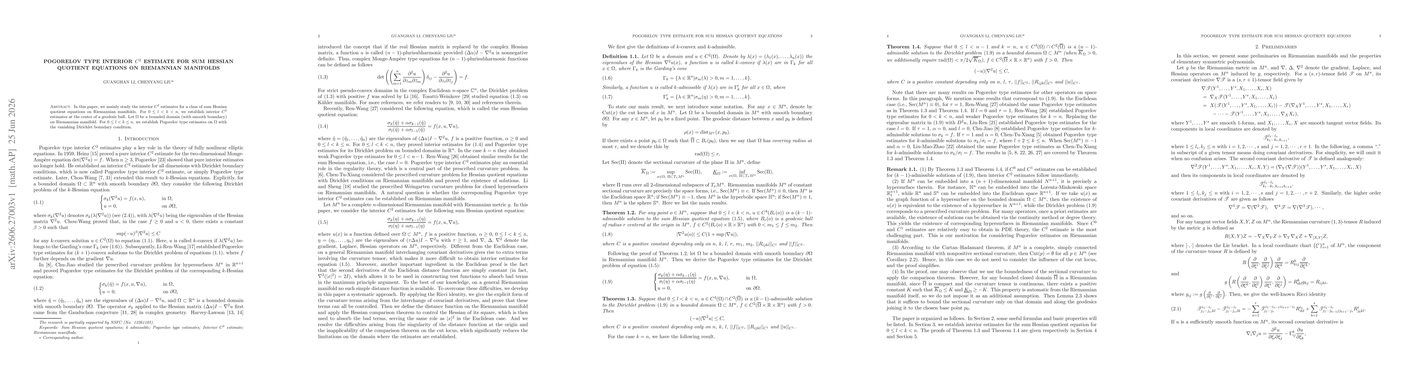 Thumbnail for Pogorelov type interior $C^2$ estimate for sum Hessian quotient equations on Riemannian manifolds