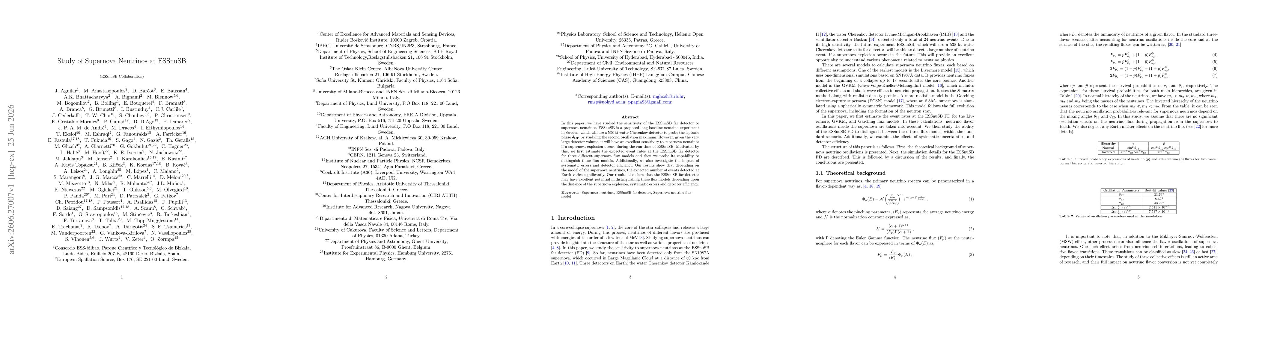 Thumbnail for Study of Supernova Neutrinos at ESSnuSB