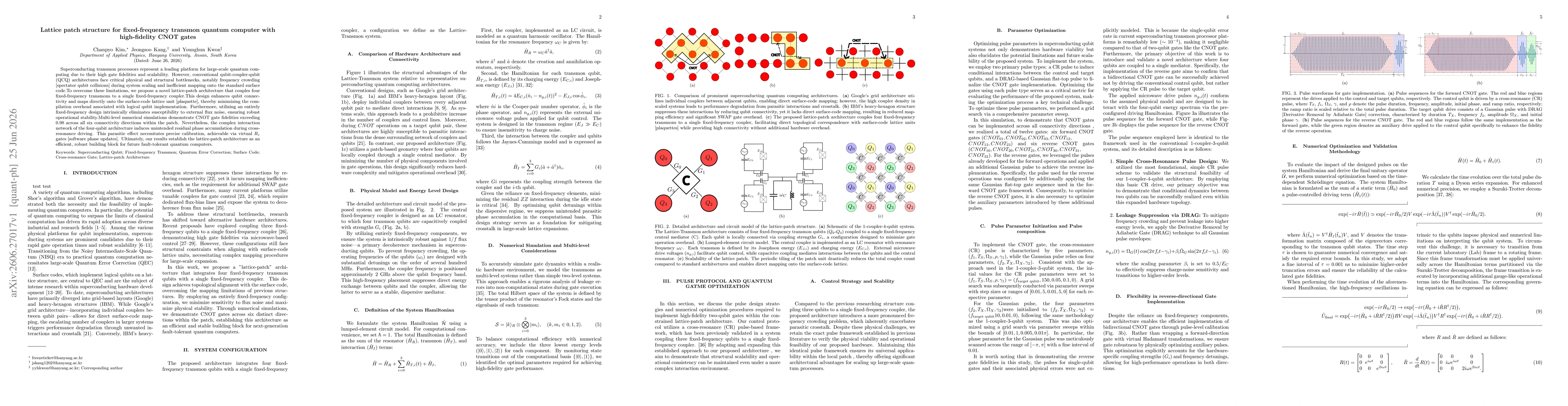 Thumbnail for Lattice patch structure for fixed-frequency transmon quantum computer with high-fidelity CNOT gates