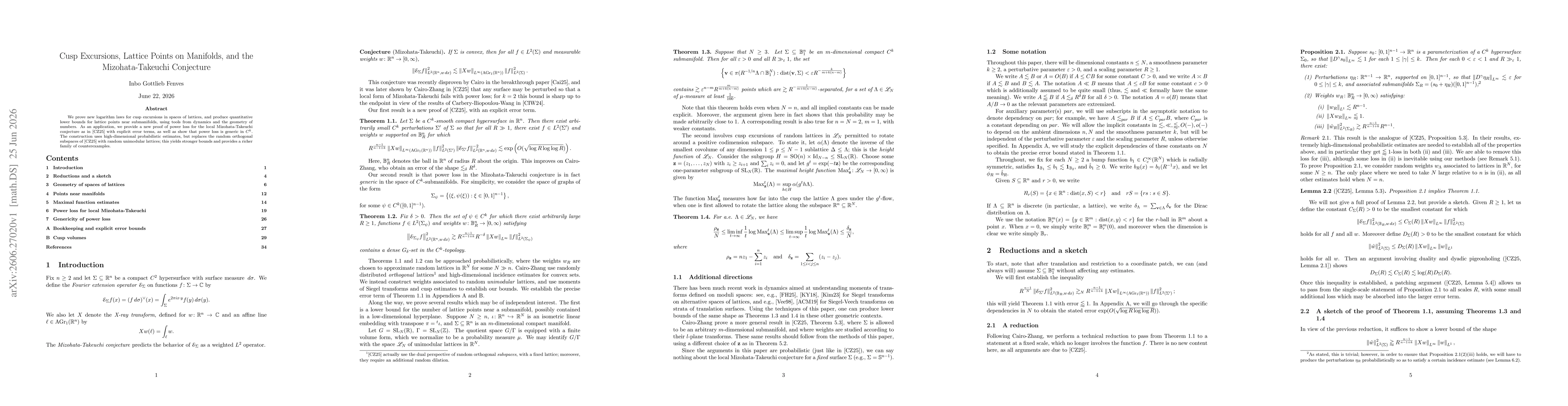 Thumbnail for Cusp Excursions, Lattice Points on Manifolds, and the Mizohata-Takeuchi Conjecture