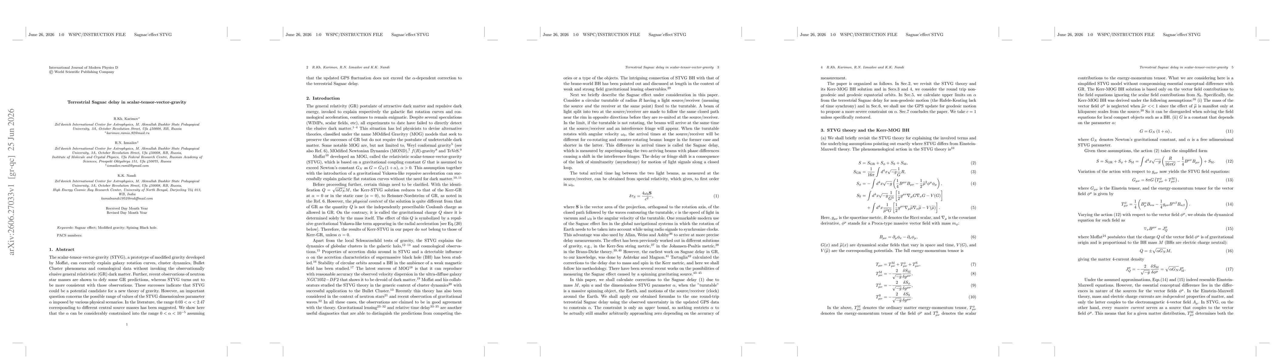 Thumbnail for Terrestrial Sagnac delay in scalar-tensor-vector-gravity