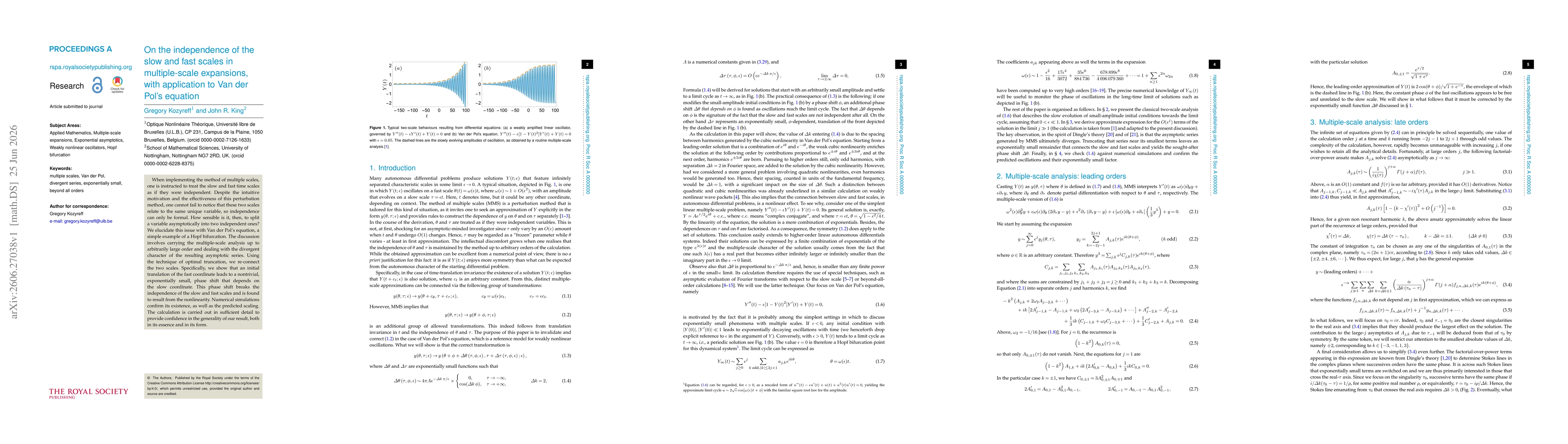 Thumbnail for On the independence of the slow and fast scales in multiple-scale expansions, with application to Van der Pol's equation