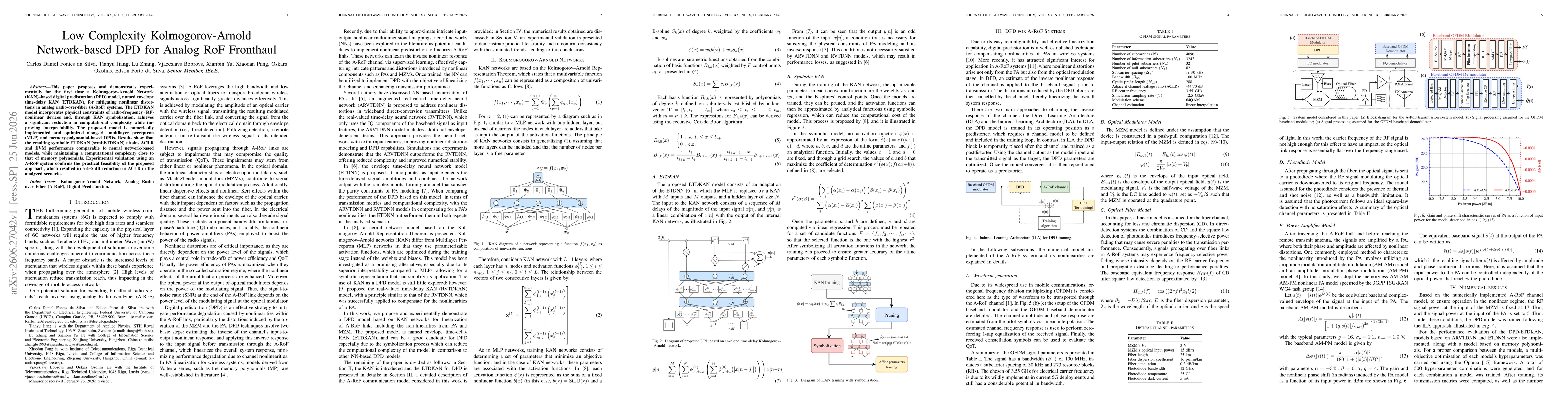 Thumbnail for Low Complexity Kolmogorov-Arnold Network-based DPD for Analog RoF Fronthaul