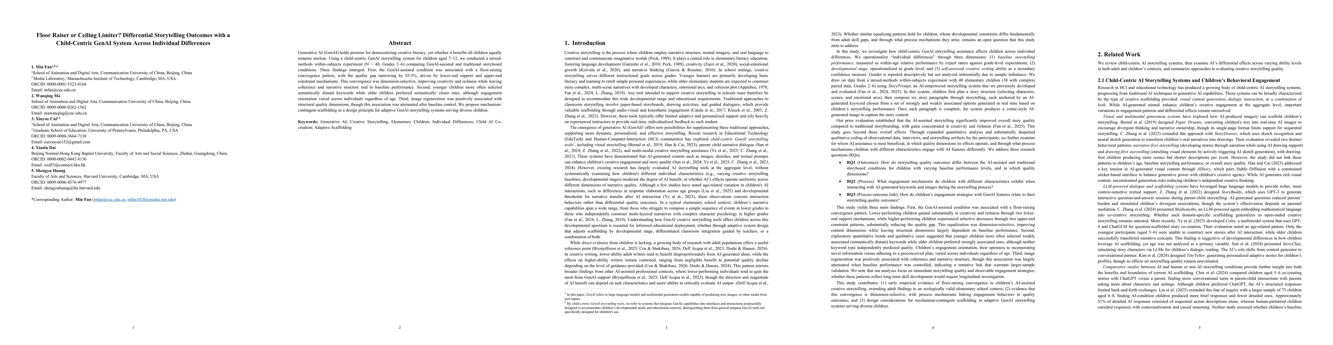 Thumbnail for Floor Raiser or Ceiling Limiter? Differential Storytelling Outcomes with a Child-Centric GenAI System Across Individual Differences