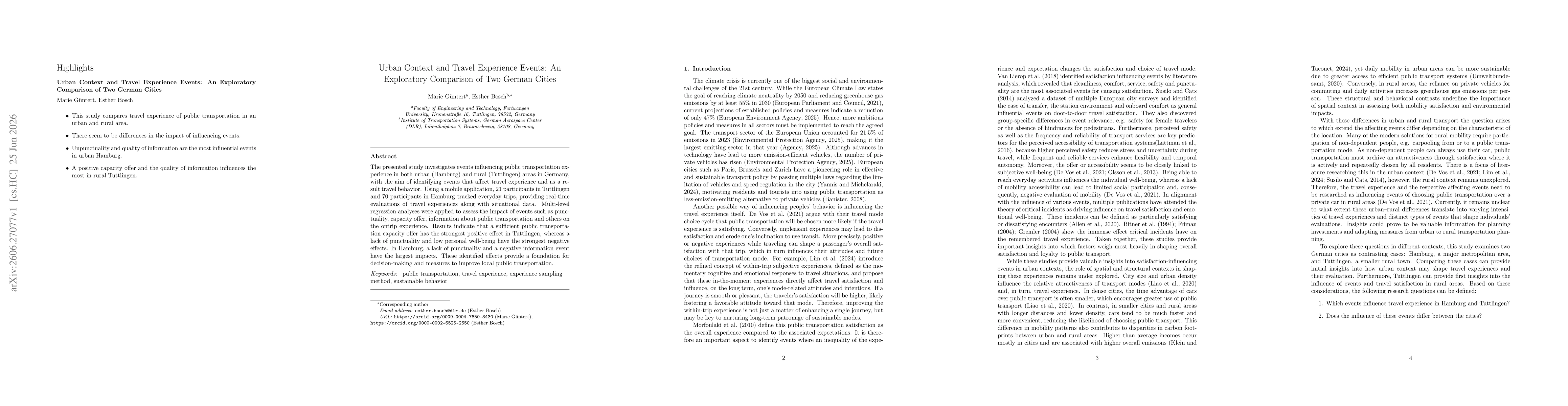 Thumbnail for Urban Context and Travel Experience Events: An Exploratory Comparison of Two German Cities