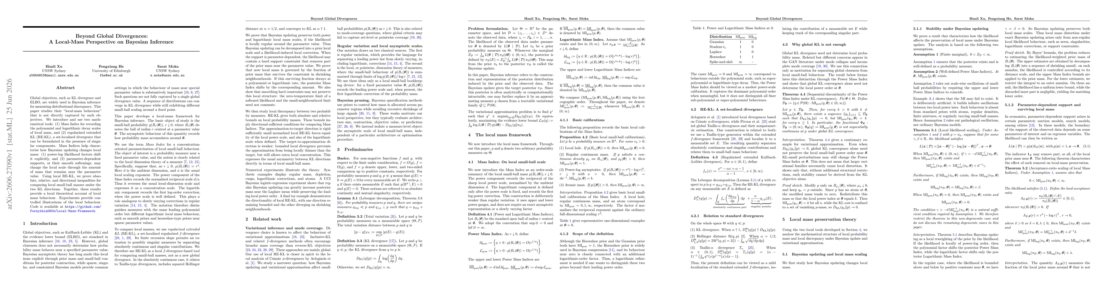 Thumbnail for Beyond Global Divergences: A Local-Mass Perspective on Bayesian Inference