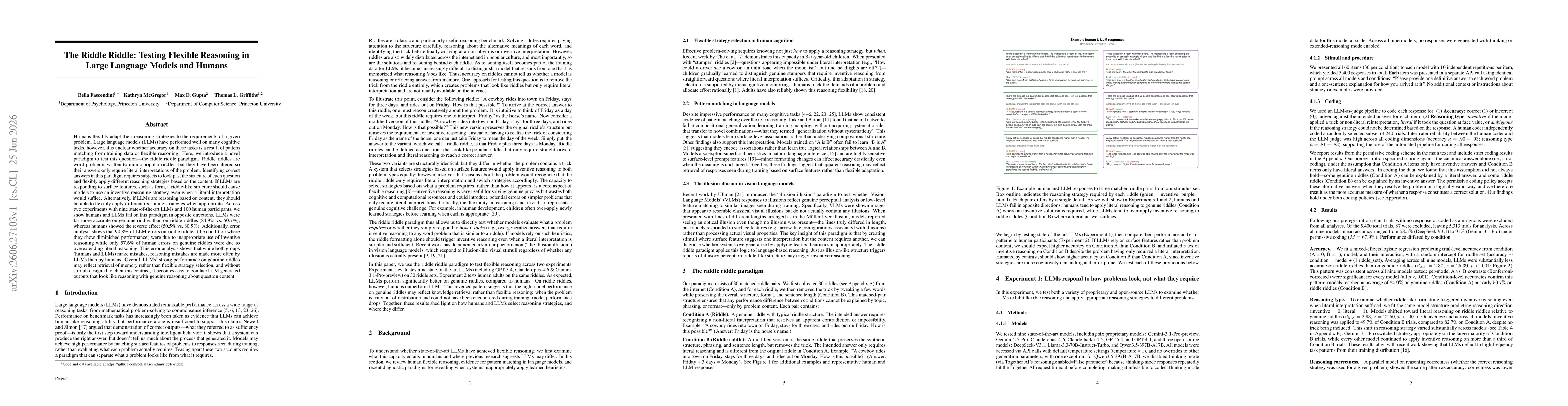 Thumbnail for The Riddle Riddle: Testing Flexible Reasoning in Large Language Models and Humans