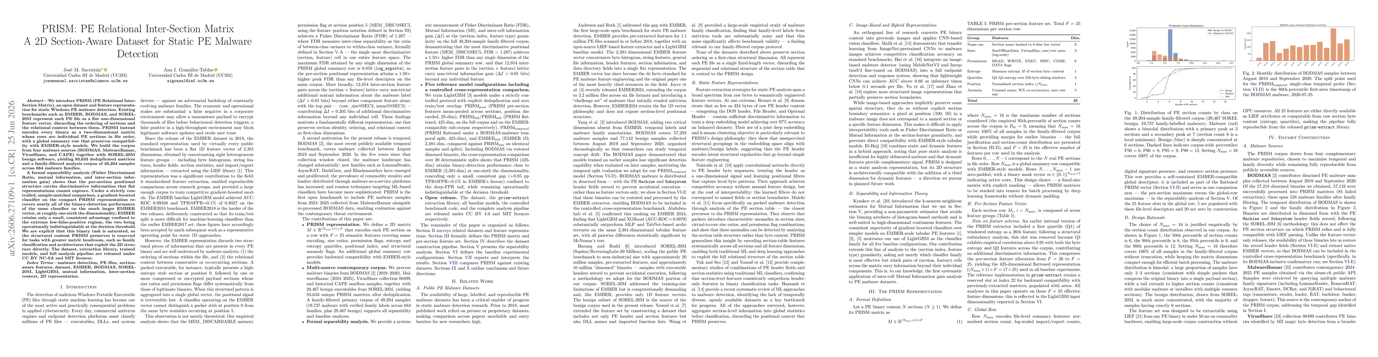 Thumbnail for PRISM: PE Relational Inter-Section Matrix. A 2D Section-Aware Dataset for Static PE Malware Detection
