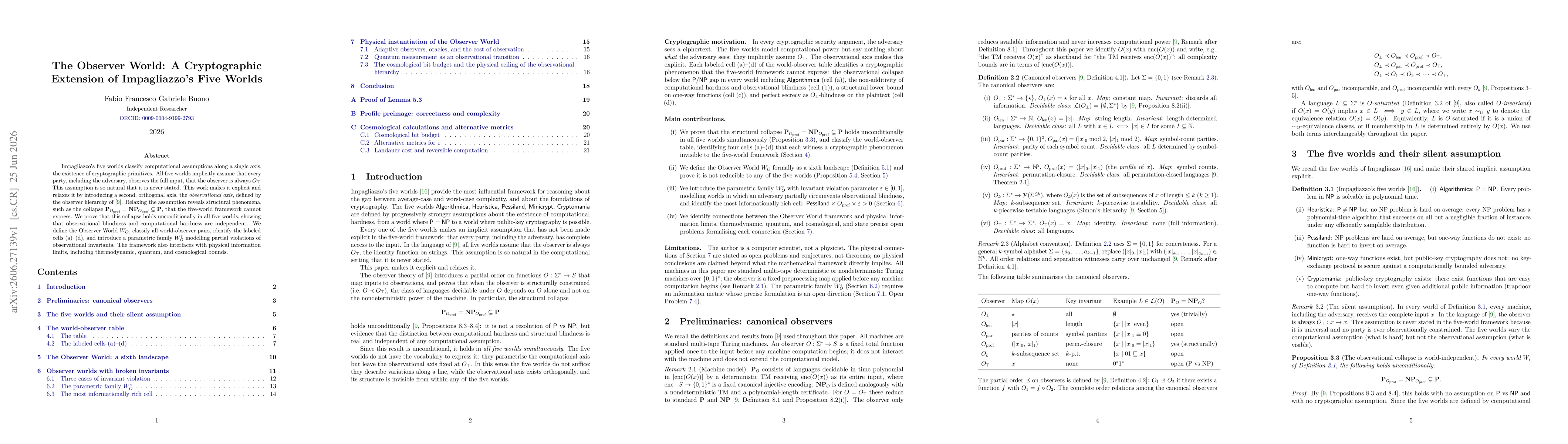 Thumbnail for The Observer World: A Cryptographic Extension of Impagliazzo's Five Worlds