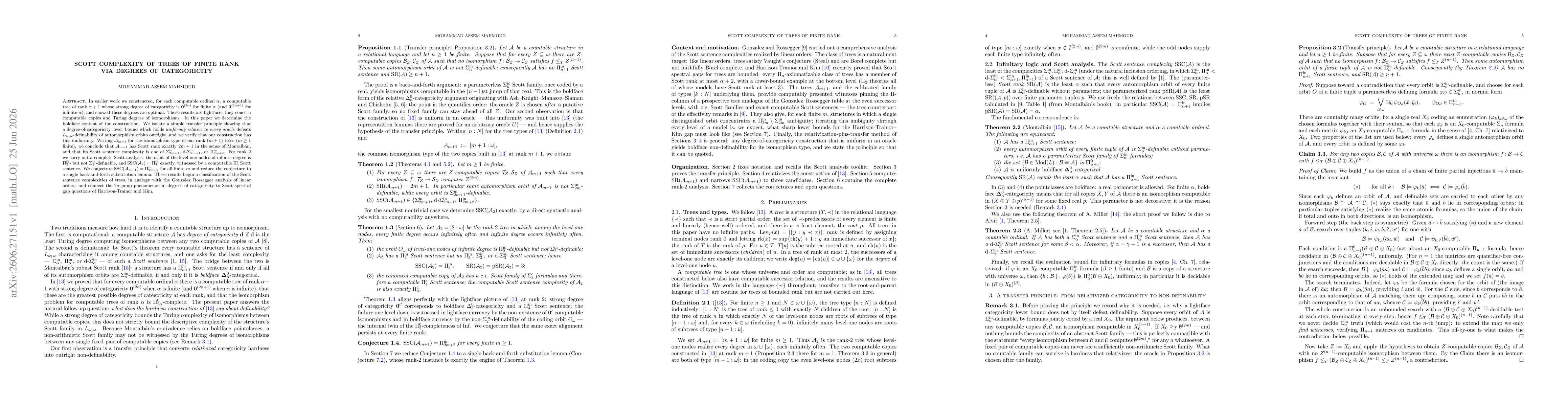 Thumbnail for Scott complexity of trees of finite rank via degrees of categoricity