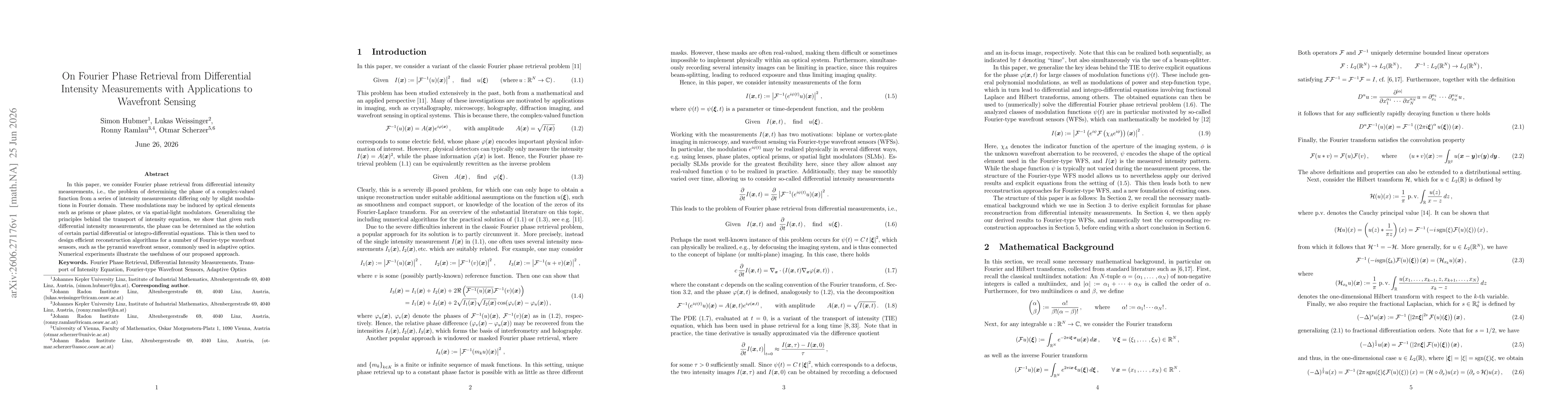 Thumbnail for On Fourier Phase Retrieval from Differential Intensity Measurements with Applications to Wavefront Sensing