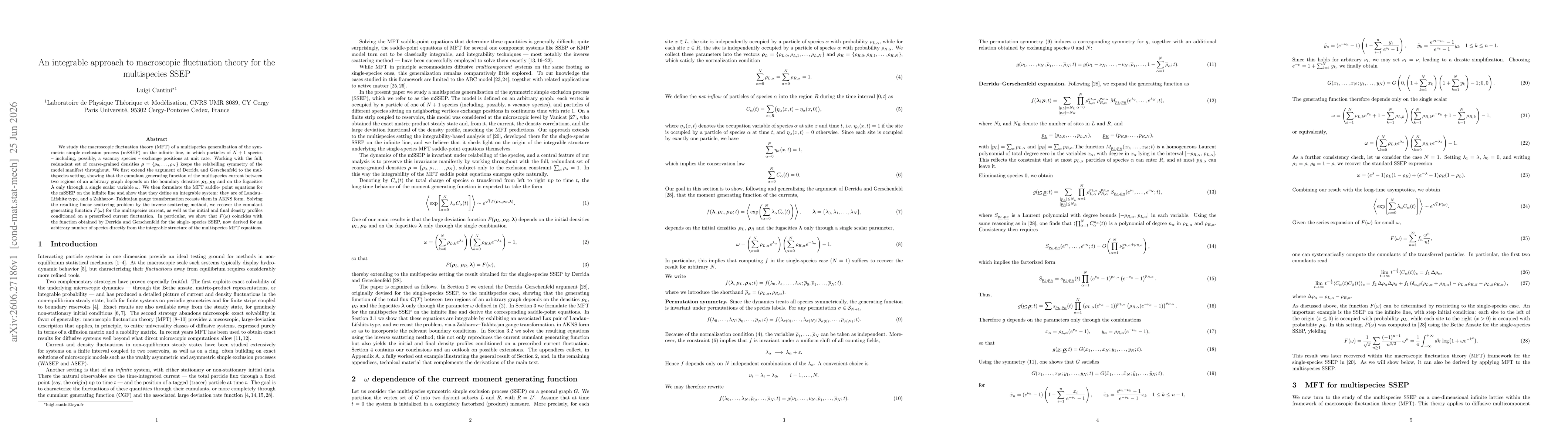 Thumbnail for An integrable approach to macroscopic fluctuation theory for the multispecies SSEP