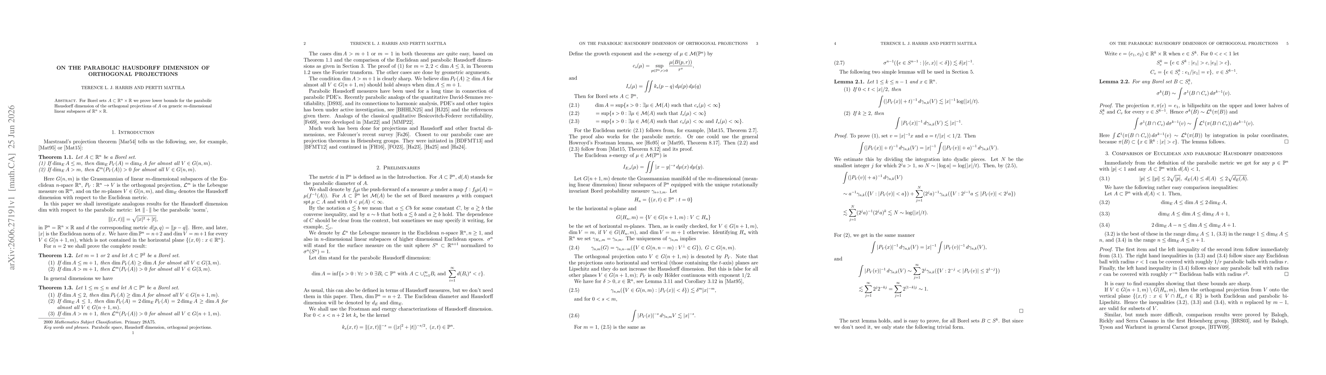 Thumbnail for On the parabolic Hausdorff dimension of orthogonal projections