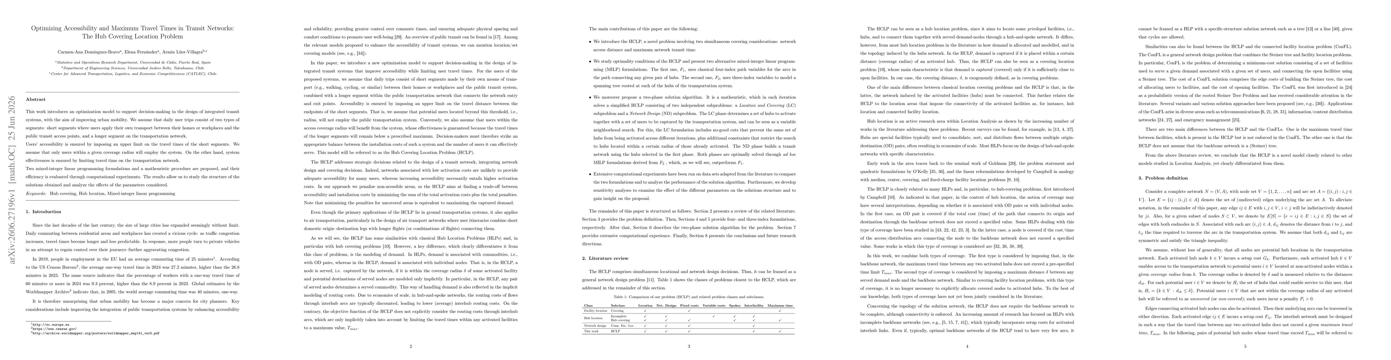 Thumbnail for Optimizing Accessibility and Maximum Travel Times in Transit Networks: The Hub Covering Location Problem