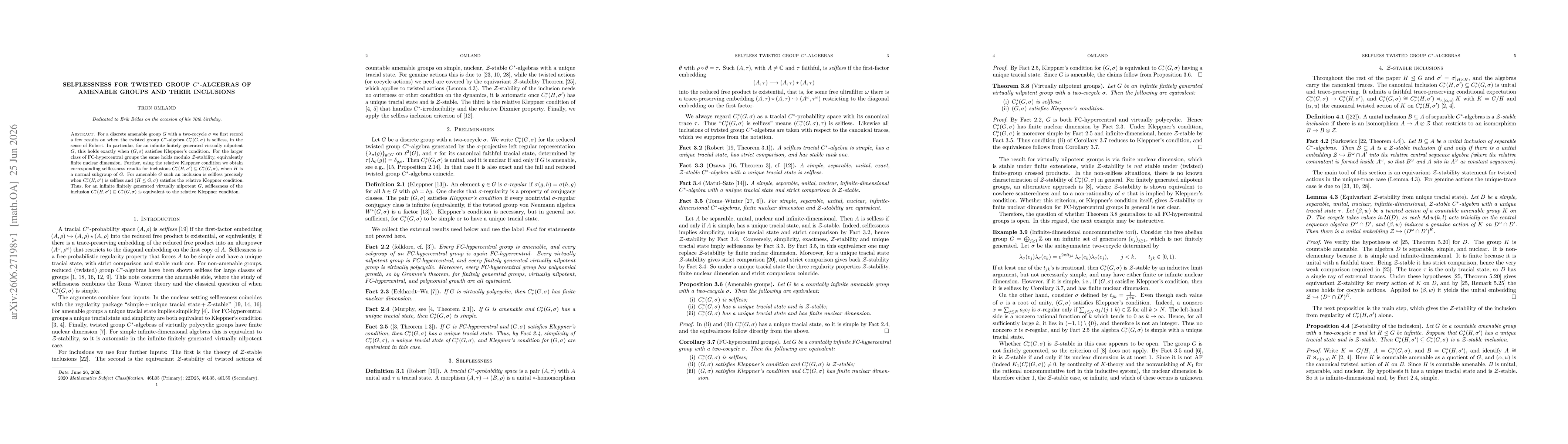 Thumbnail for Selflessness for twisted group C*-algebras of amenable groups and their inclusions