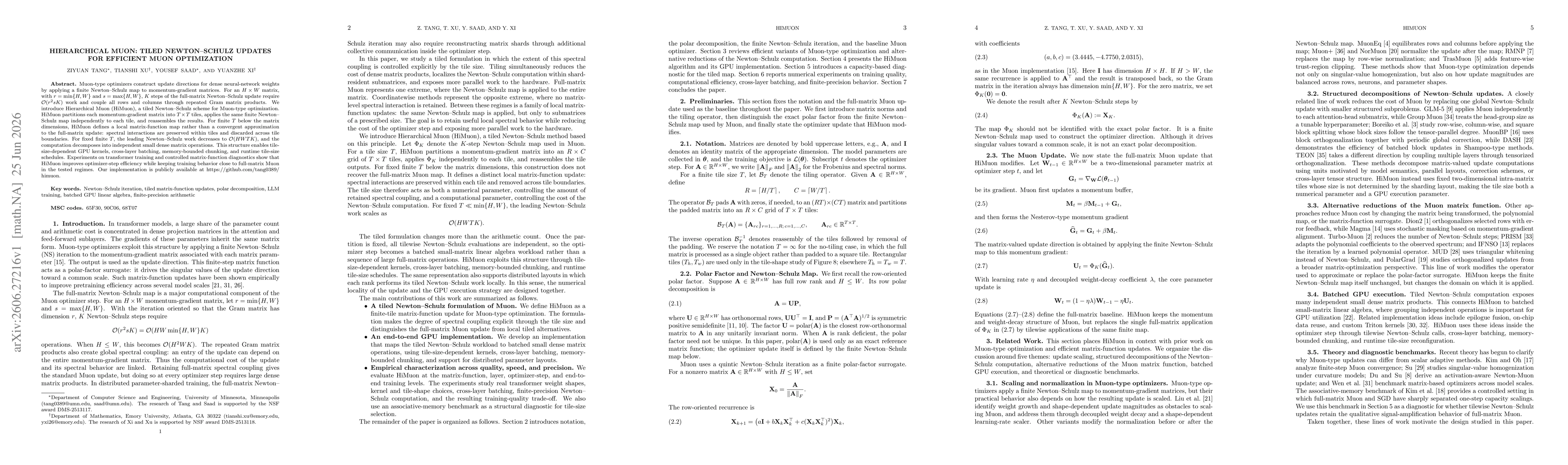Thumbnail for Hierarchical Muon: Tiled Newton-Schulz Updates for Efficient Muon Optimization