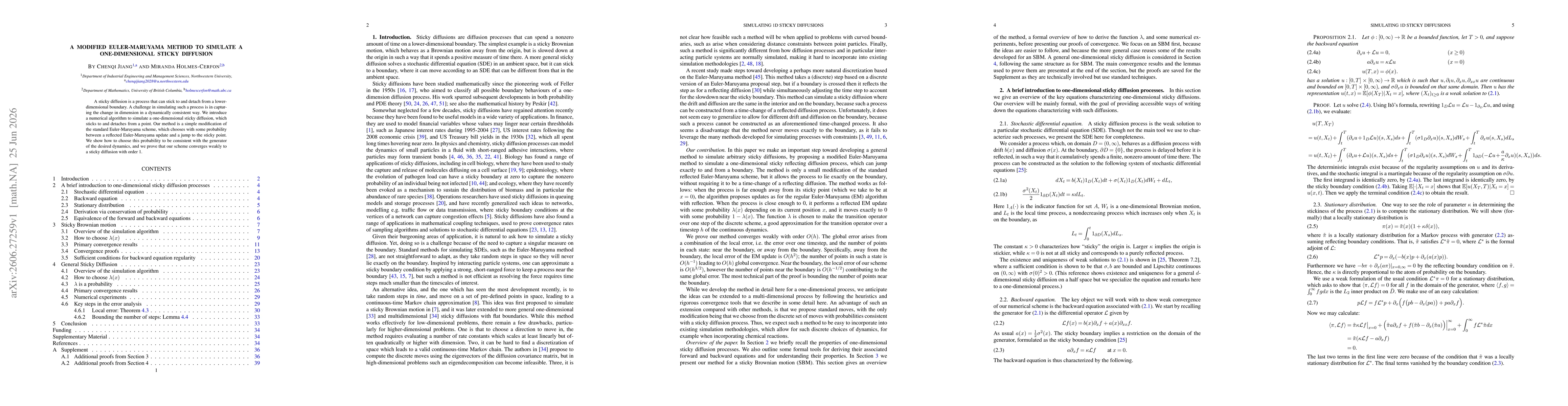 Thumbnail for A modified Euler-Maruyama method to simulate a one-dimensional sticky diffusion